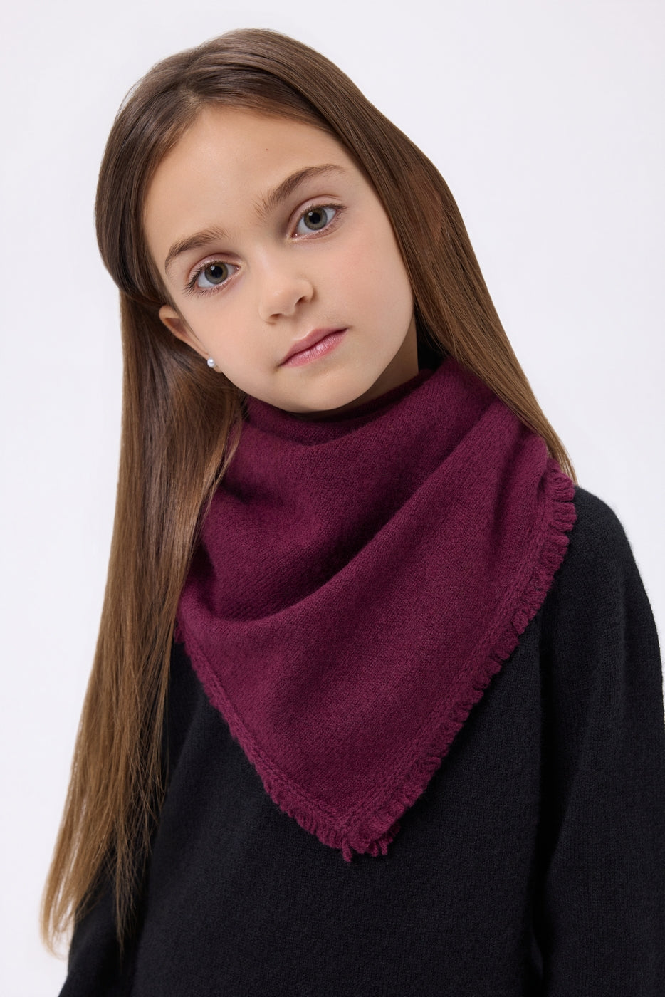 Cozy Plain Triangle Bandana Scarf - Wine - Kids
