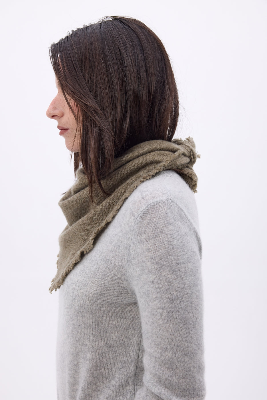 Uni-Dreiecks-Bandana-Schal Cozy - Khaki Meliert - Damen - 100 % Kaschmir