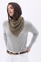 Uni-Dreiecks-Bandana-Schal Cozy - Khaki Meliert - Damen - 100 % Kaschmir