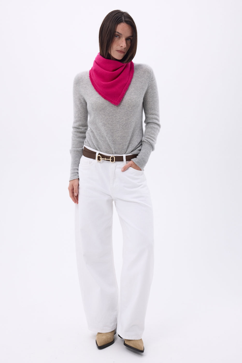 Bufanda bandana triangular lisa Cozy - Rosa fucsia - Mujer