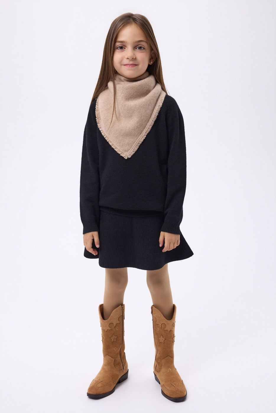 Bufanda bandana triangular lisa Cozy - Beige crema - Niño