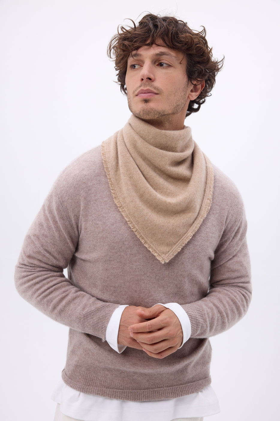 Cozy Plain Triangle Bandana Scarf - Cream Beige - Men