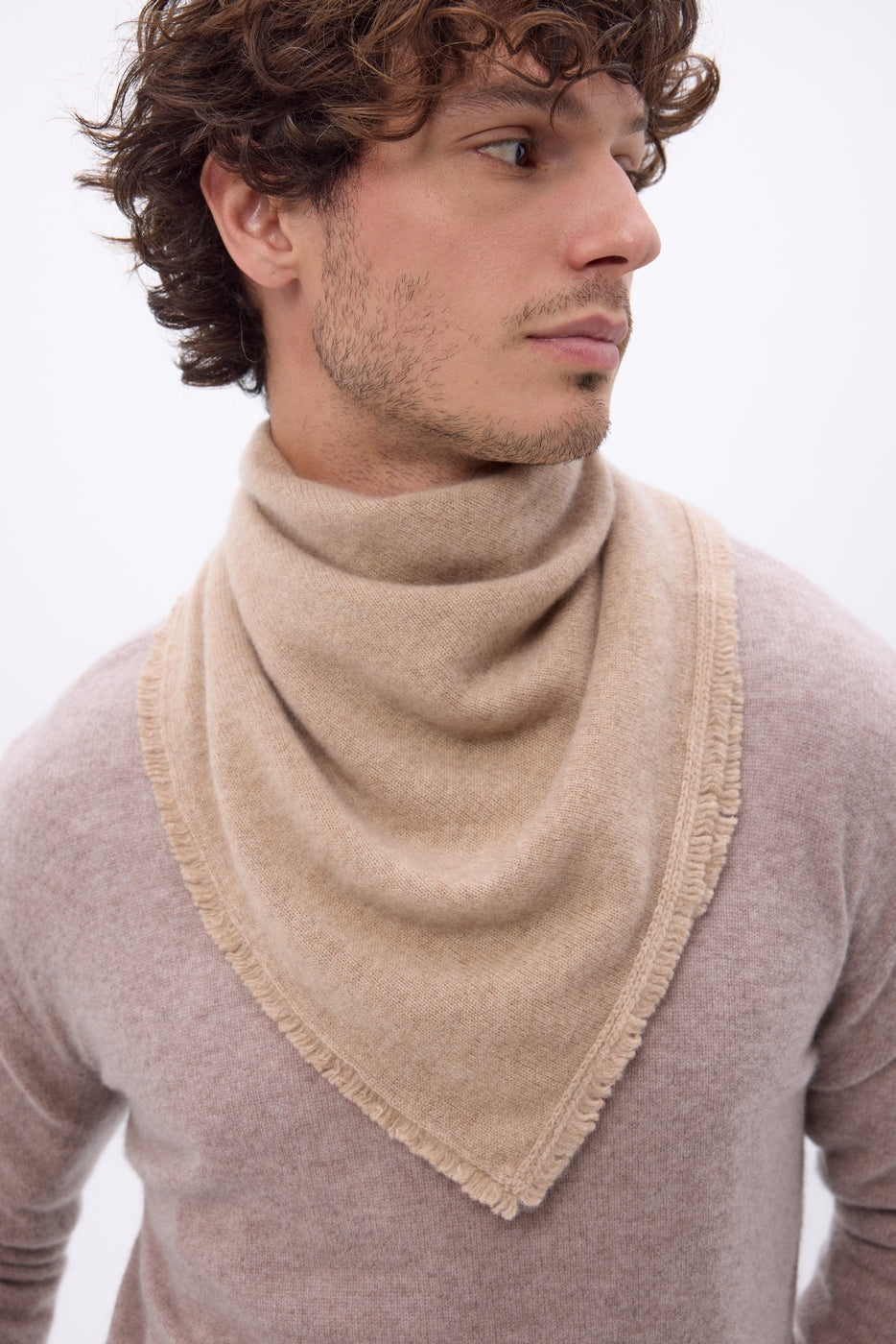 Cozy Plain Triangle Bandana Scarf - Cream Beige - Men
