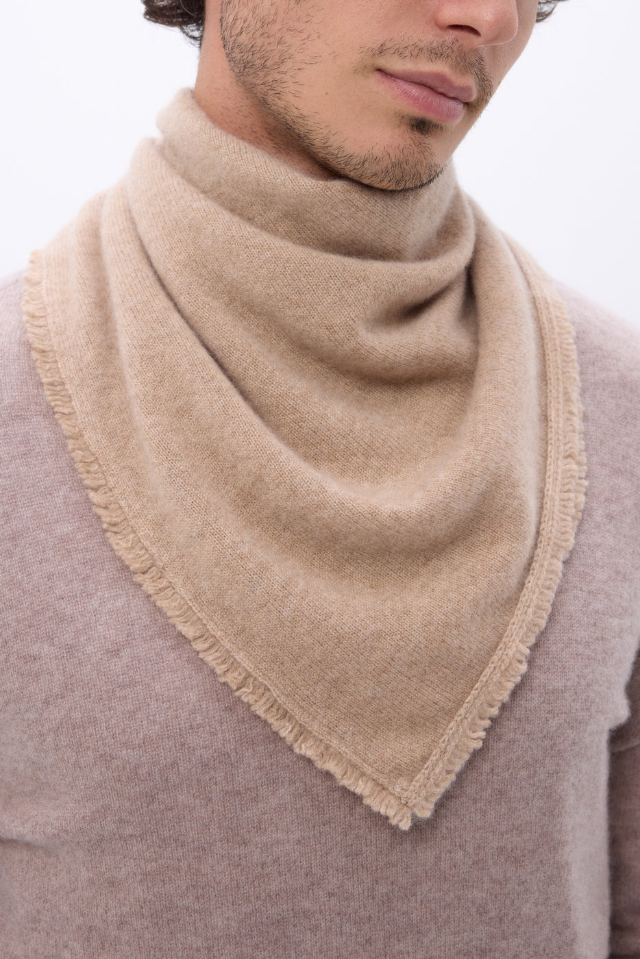 Cozy Plain Triangle Bandana Scarf - Cream Beige - Men
