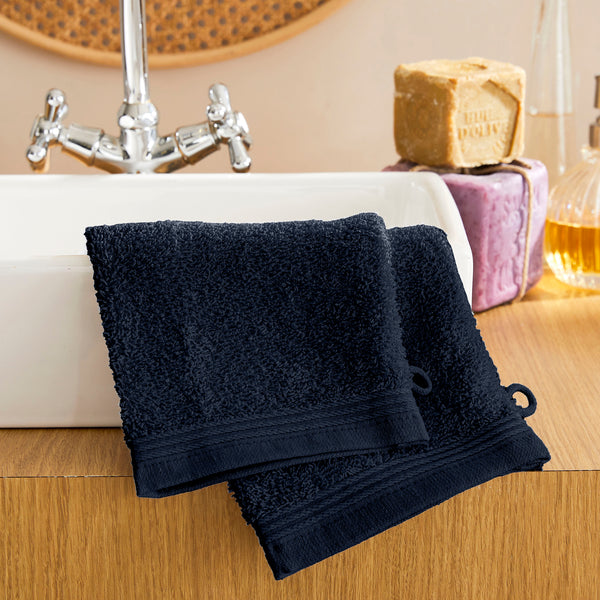 Set of 2 "Spa" Face Cloths - 100% Cotton - Midnight Blue