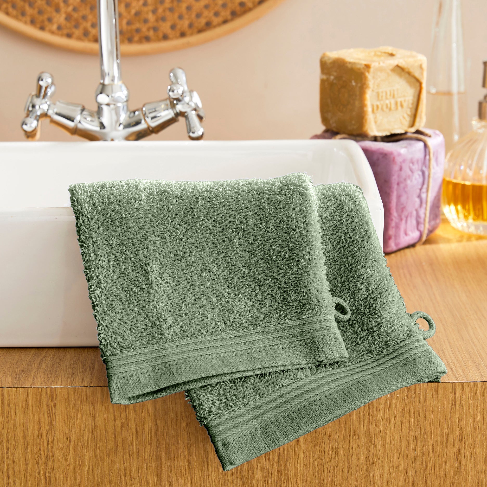 Lot De 2 Gants De Toilette "Spa" - 100% Coton - Romarin