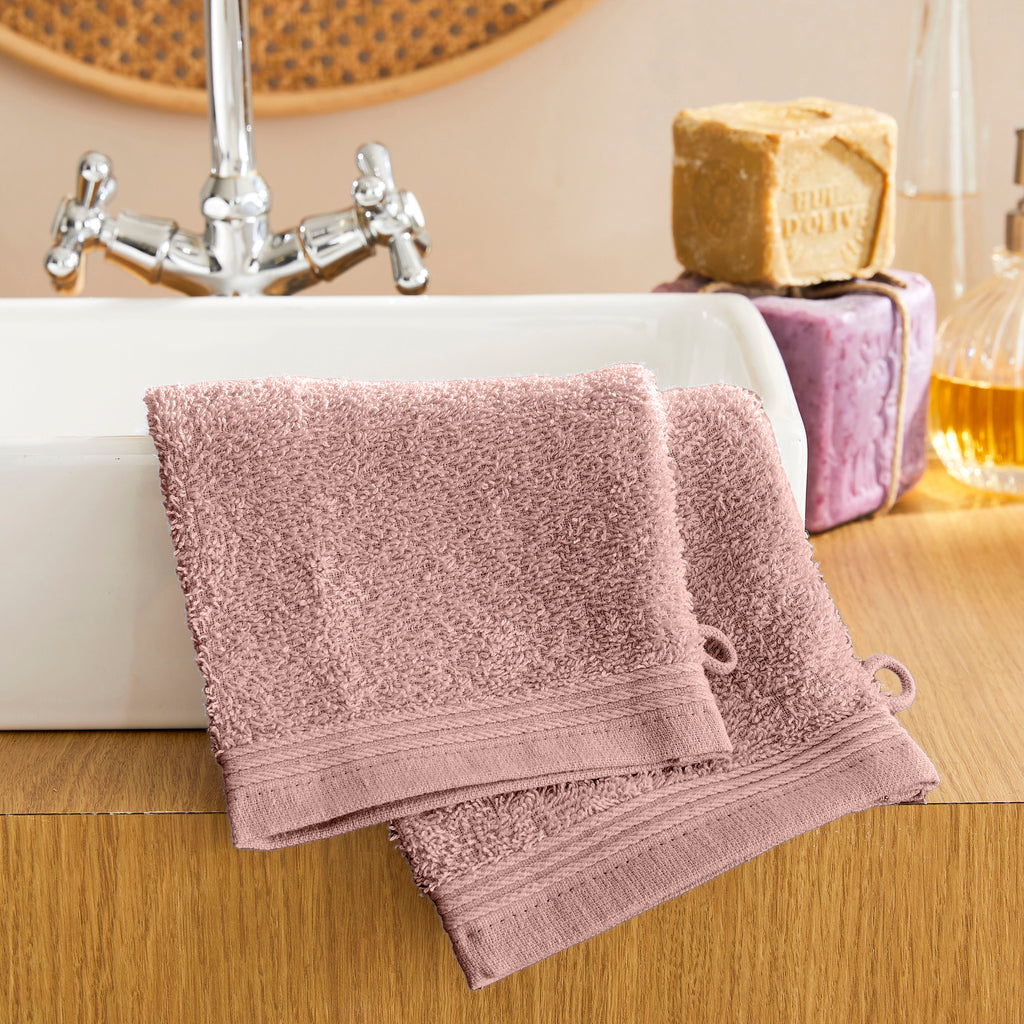 Set of 2 "Spa" Washcloths - 100% Cotton - Dusty Rose