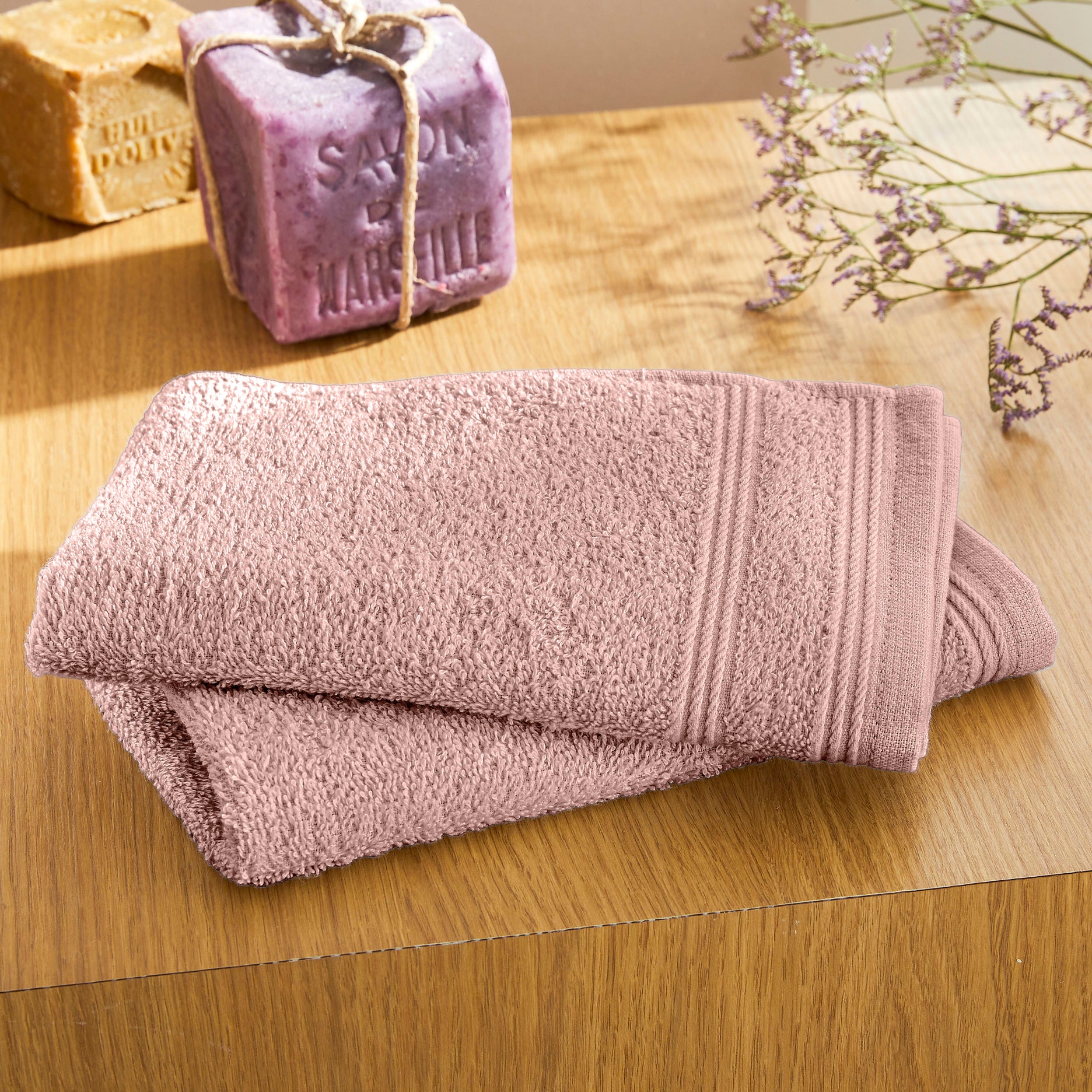 Toallas para Invitados "Spa" - 100% Algodón - Rosa Viejo