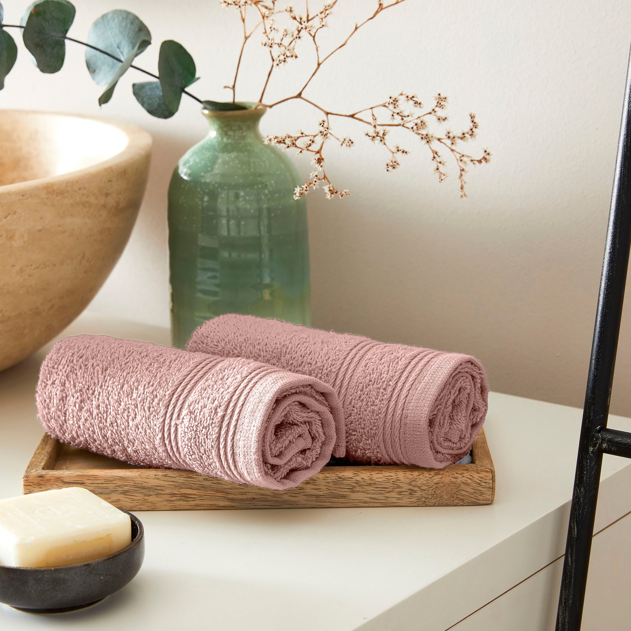 Toallas para Invitados "Spa" - 100% Algodón - Rosa Viejo
