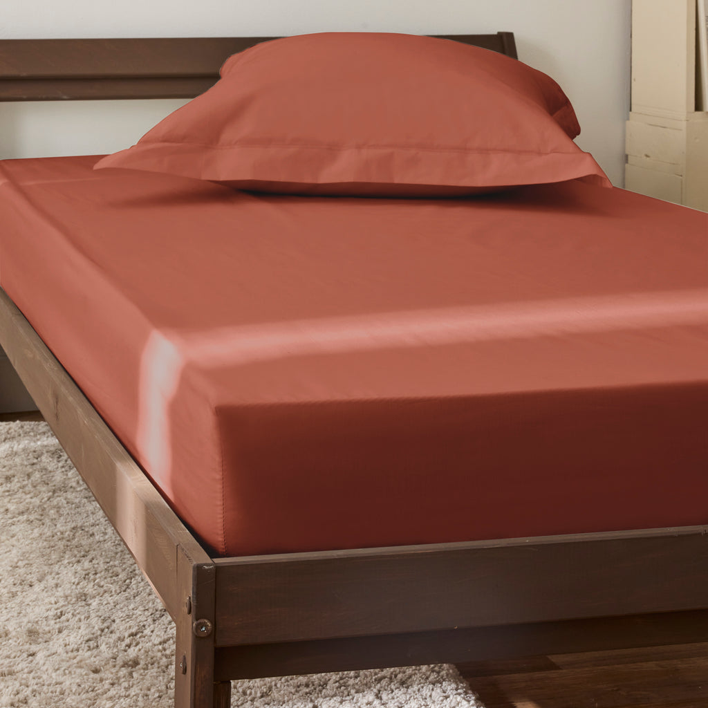 Fitted Sheet - 100% Percale Cotton - Terracotta