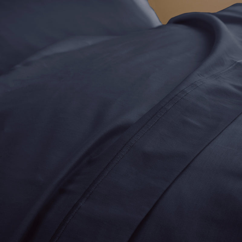 Drap Plat "Prestige" - Satin De Coton - Bleu Velours