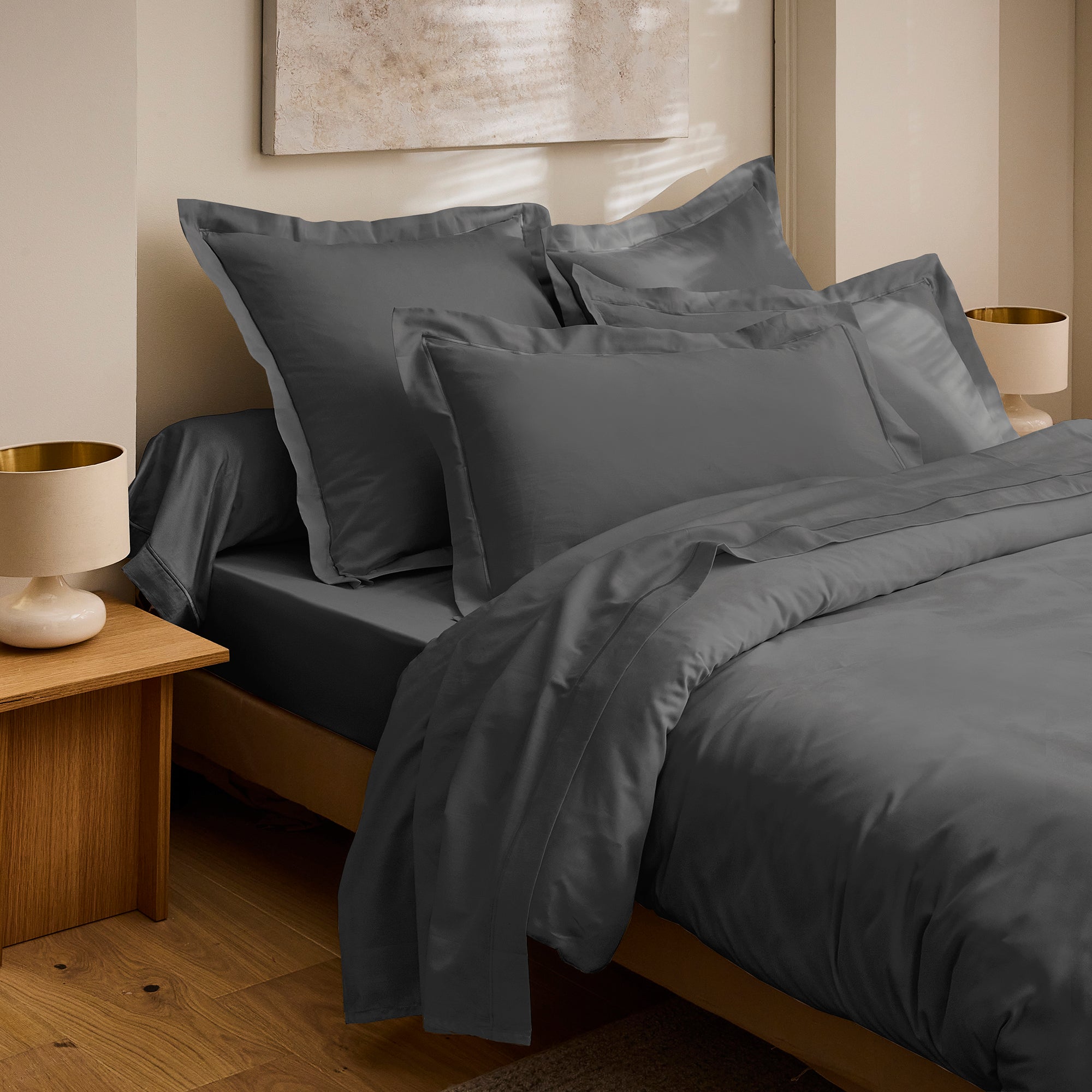 "Prestige" Flat Sheet - Cotton Satin - Graphite