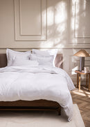 Drap Plat "Prestige" - 100% Satin De Coton Peigné Avec Fines Rayures - Blanc