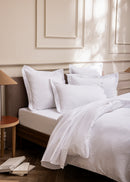 Drap Plat "Prestige" - 100% Satin De Coton Peigné Avec Fines Rayures - Blanc