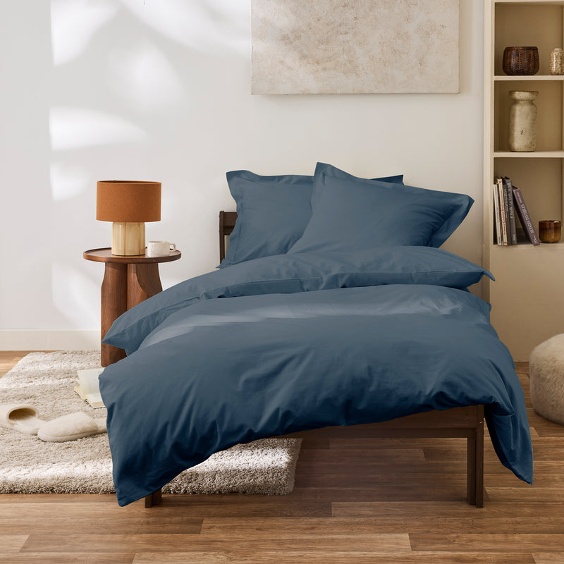 Housse De Couette - 100% Percale Coton - Bleu Encre
