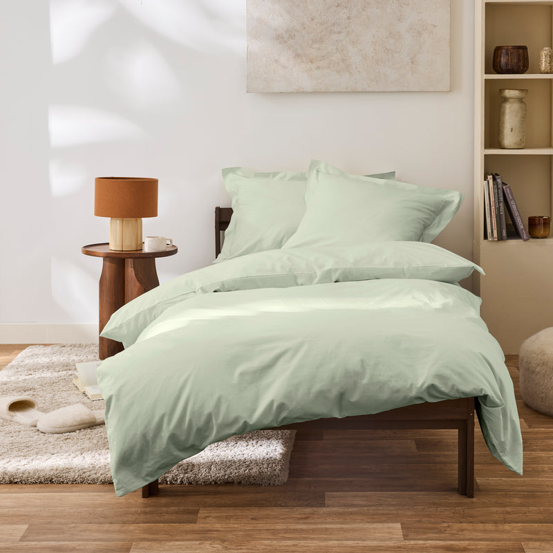 Housse De Couette - 100% Percale Coton - Vert D'Eau