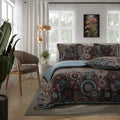 "Double-Faced Printed" Duvet Set + 2 Flat Pique Ruffle Pillowcases - 100% Pure Combed Cotton Percale 80 Thread Count/Cm2 - Oscar
