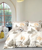 Parure De Couette Imprimé Double Face + 2 Taies D'Oreiller Volant Plat Piqué - 100% Percale Pur Coton Peigné