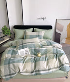 Parure De Couette Imprimé Double Face + 2 Taies D'Oreiller Volant Plat Piqué - 100% Percale Pur Coton Peigné