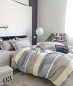 Parure De Couette Imprimé Double Face + 2 Taies D'Oreiller Volant Plat Piqué - 100% Percale Pur Coton Peigné