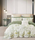 Parure De Couette Imprimé Double Face + 2 Taies D'Oreiller Volant Plat Piqué - 100% Percale Pur Coton Peigné
