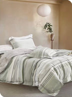 Parure De Couette Imprimé Double Face + 2 Taies D'Oreiller Volant Plat Piqué - 100% Percale Pur Coton Peigné