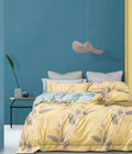 Parure De Couette Imprimé Double Face + 2 Taies D'Oreiller Volant Plat Piqué - 100% Percale Pur Coton Peigné