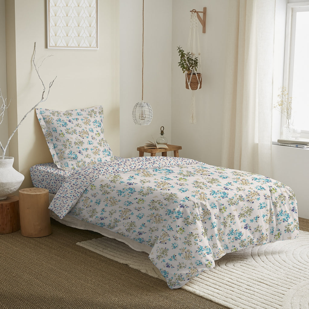 Parure De Couette 2 Pieces 100% Coton - Tanya Cyan