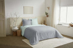 Parure De Couette 3 Pièces Réversible - 100% Coton - Nuage/Menthe
