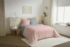 Parure De Couette 2 Pièces Réversible - 100% Coton - Rose/Nuage