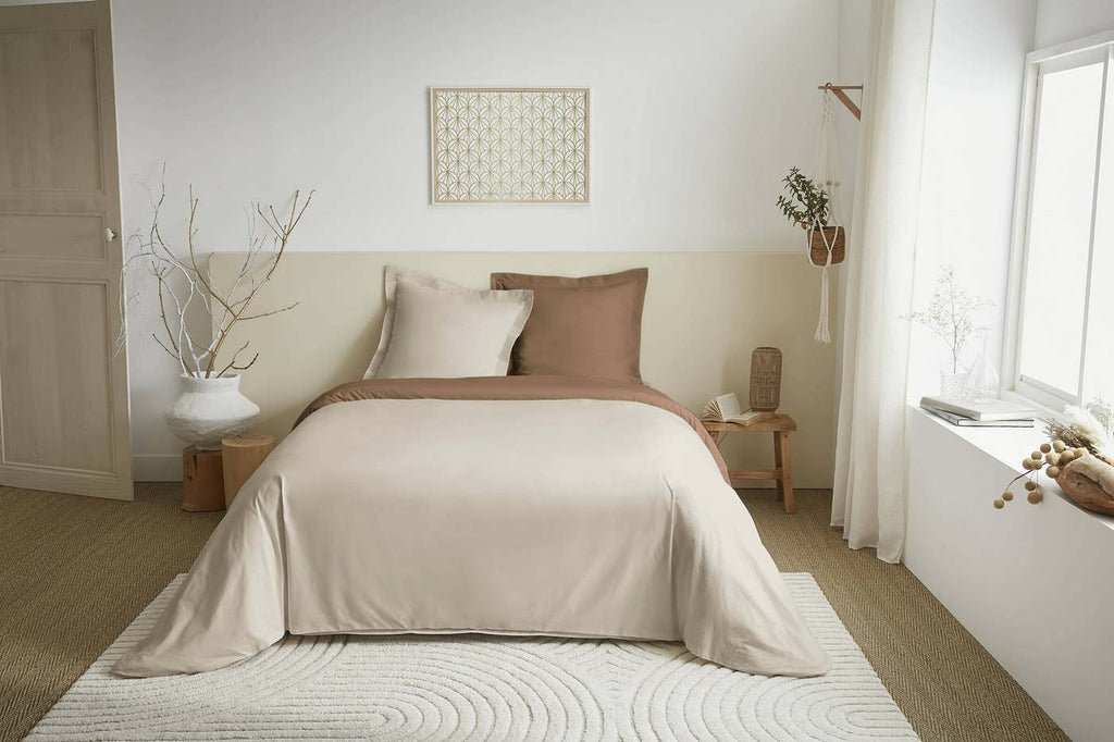 Parure De Couette 2 Pièces - 100% Coton - Sable/Taupe