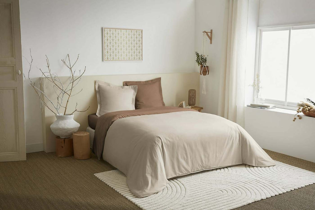 Parure De Couette 3 Pièces - 100% Coton - Sable/Taupe