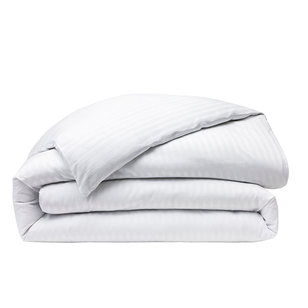 “Prestige” Duvet Cover - 100% Combed Cotton Sateen With Fine Stripes - White