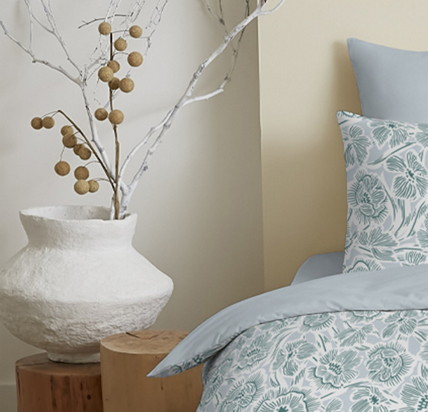 Complete Printed Pack (Duvet Cover + Pillowcase(s) + Fitted Sheet) - 100% Cotton 57 Thread Count - Agathe Celadon