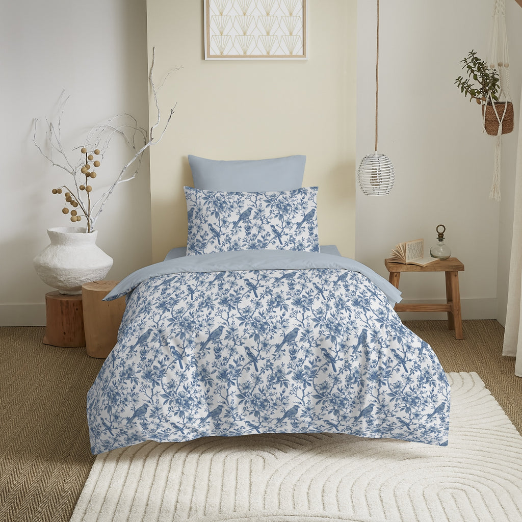 Pack Complet Imprimé (Housse De Couette + Taie(s) + Drap Housse) - 100% Coton 57 Fils - Berangere Bleu