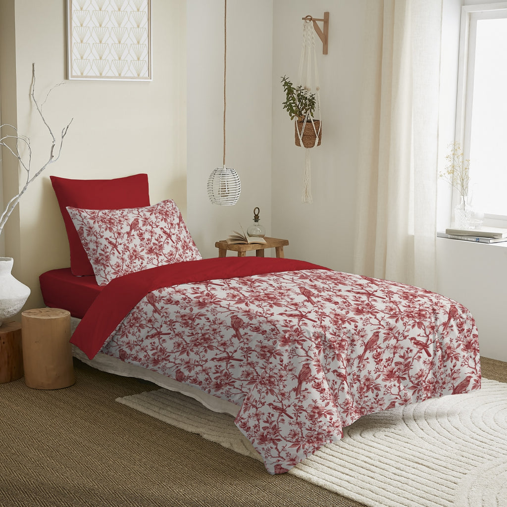 Pack Completo Estampado (Funda Nórdica + Funda(s) De Almohada+ Sábana Bajera) - 100% Algodón 57 Hilos - Rojo Berangere