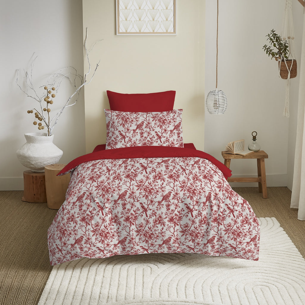 Pack Completo Estampado (Funda Nórdica + Funda(s) De Almohada+ Sábana Bajera) - 100% Algodón 57 Hilos - Rojo Berangere