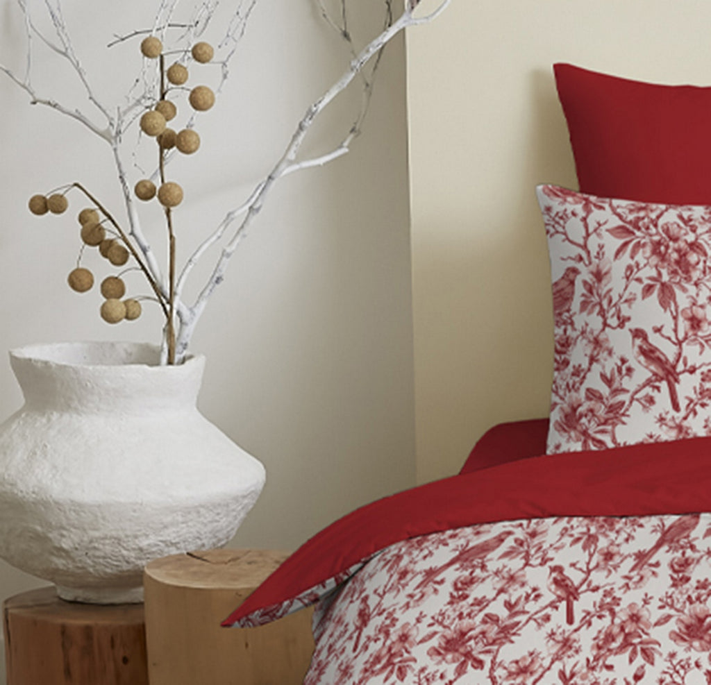 Pack Completo Estampado (Funda Nórdica + Funda(s) De Almohada+ Sábana Bajera) - 100% Algodón 57 Hilos - Rojo Berangere