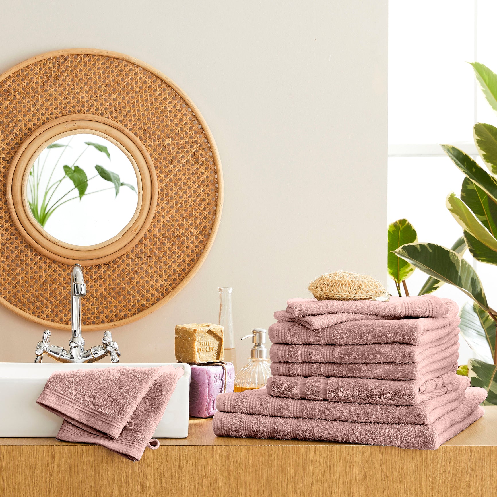 Pack Éponge "Spa" - 100% Coton - Vieux Rose