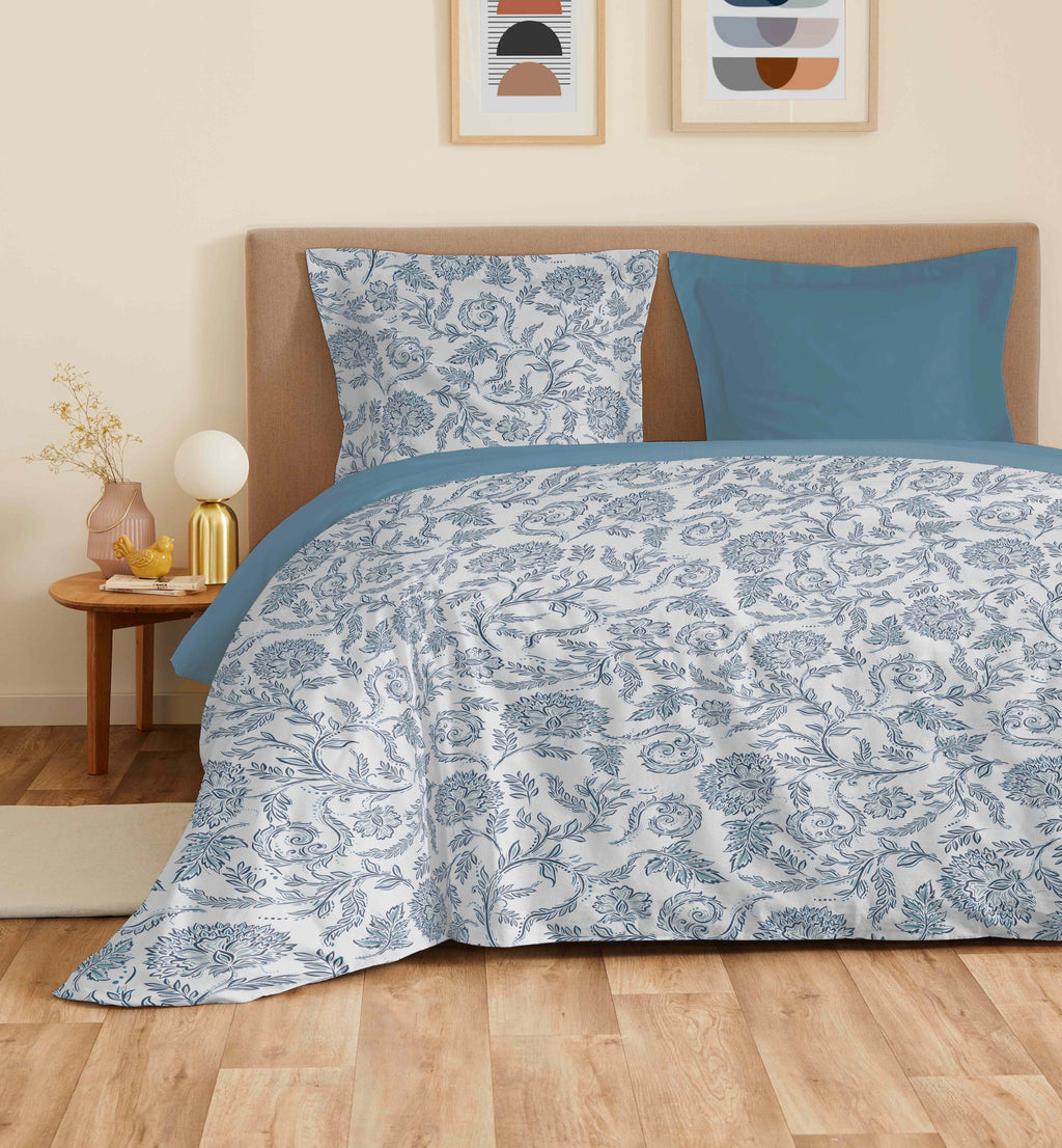 Parure De Draps 4 Pièces Pour Lit - 100% Coton - Salma Bleu