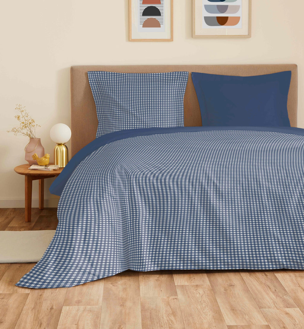 Parure De Draps 4 Pièces Pour Lit Grande Largeur - 100% Coton - Gabrielle Marine