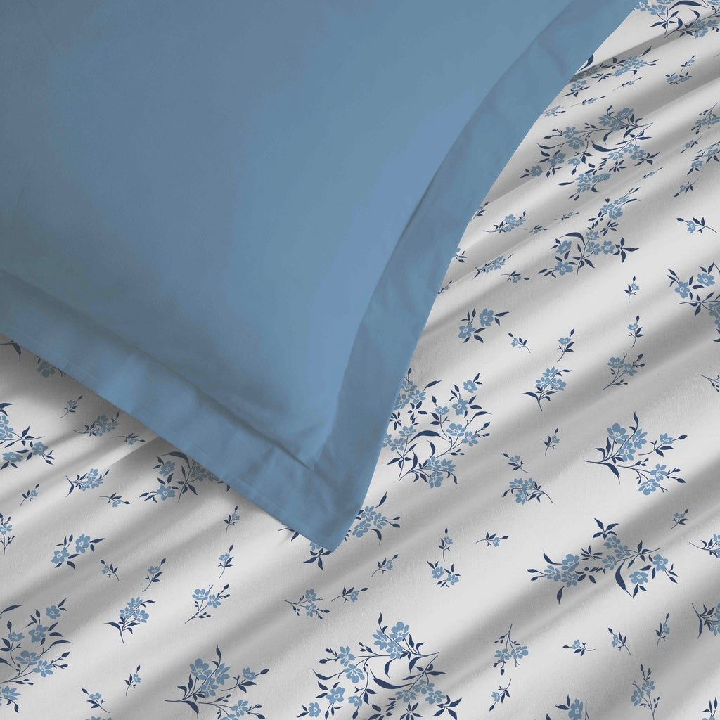 Juego de Sábanas para Cama Grande de 4 Piezas - 100% Algodón - Azul Louise