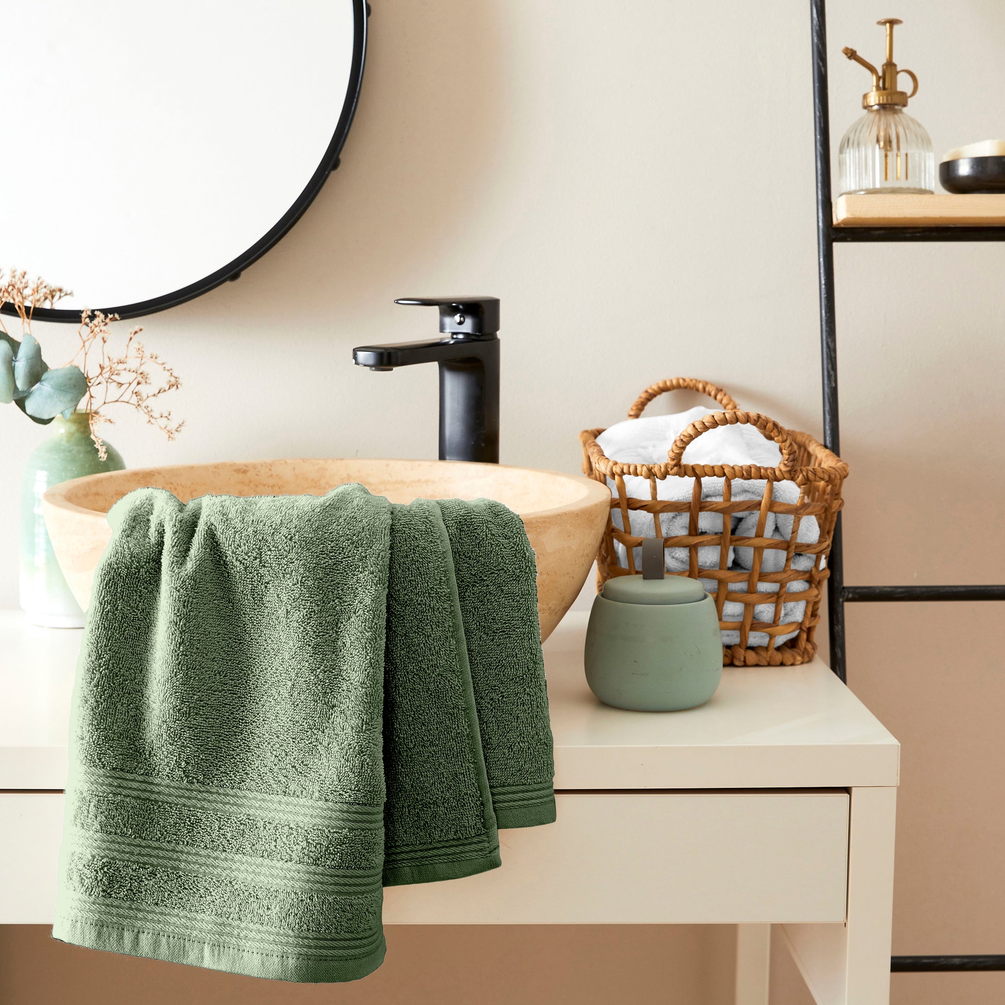 Serviette De Toilette "Spa" - 100% Coton - Romarin