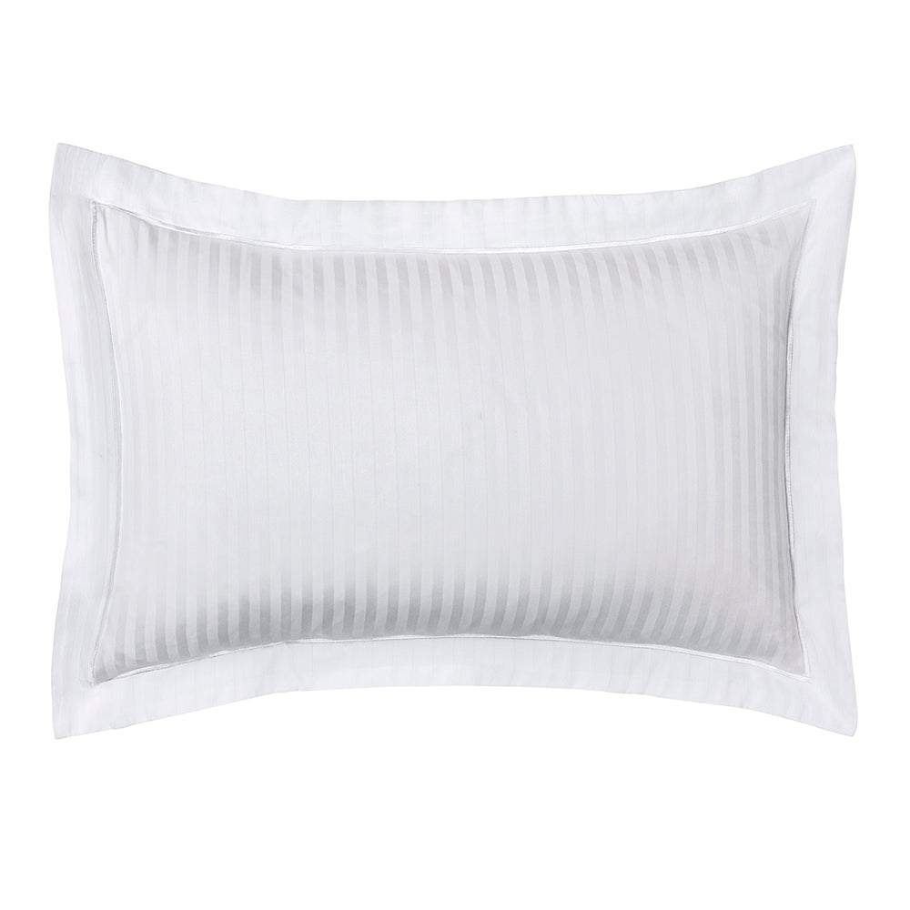 "Prestige" Pillowcase - 100% Combed Cotton Satin With Fine Stripes - White
