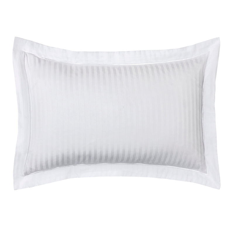 Taie D'Oreiller "Prestige" - 100% Satin De Coton Peigné Avec Fines Rayures - Blanc