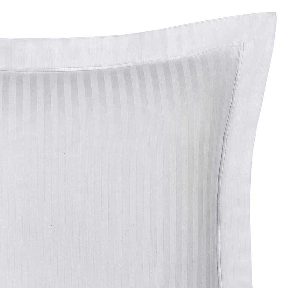 "Prestige" Pillowcase - 100% Combed Cotton Satin With Fine Stripes - White