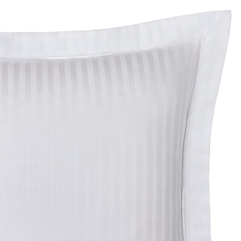Taie D'Oreiller "Prestige" - 100% Satin De Coton Peigné Avec Fines Rayures - Blanc