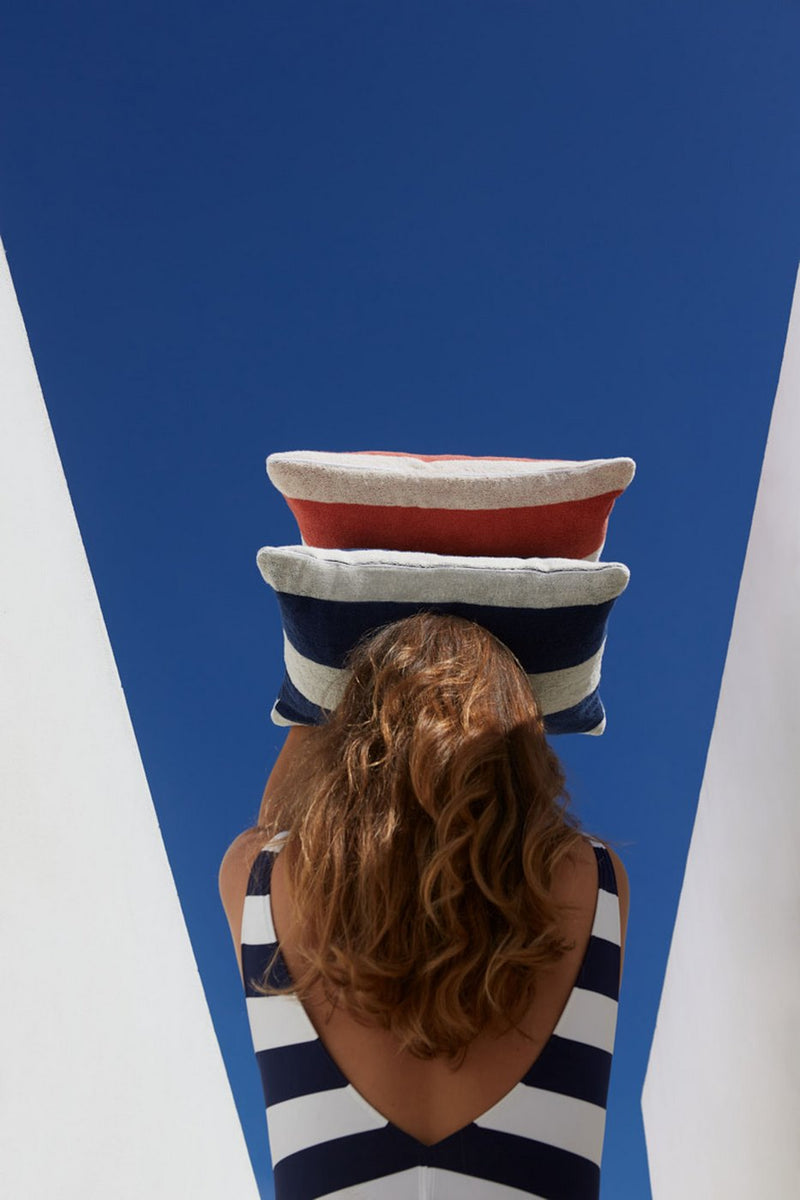 Coussin De Plage - Éponge - Rayures Rouille / Crème