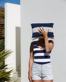 Coussin De Plage - Éponge - Rayures Bleu Océan / Crème