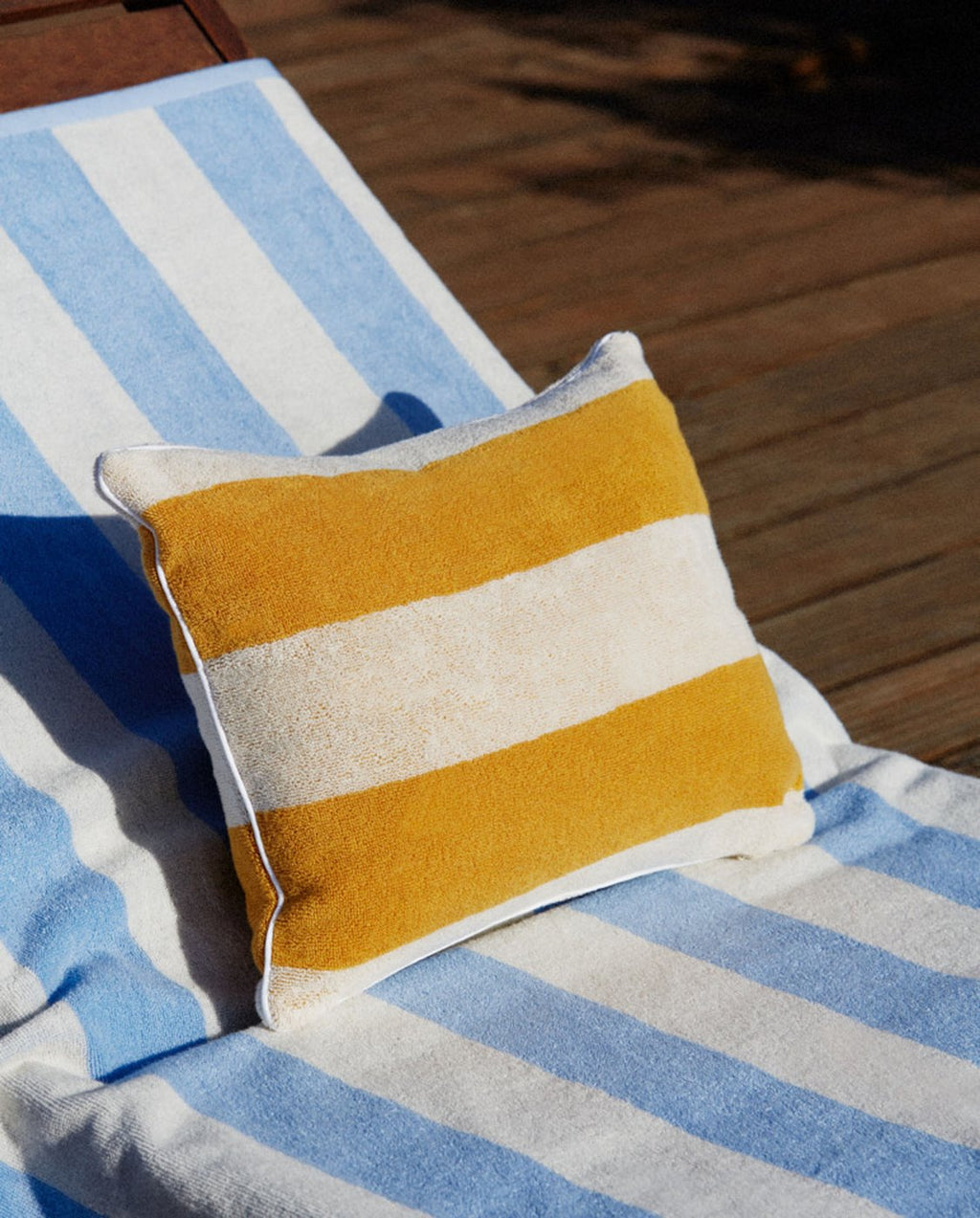 Coussin De Plage - Éponge - Rayures Jaune Gold/ Crème